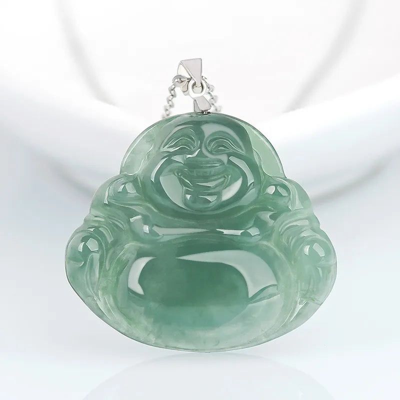 Natural Burmese Jadeite Maitreya Buddha Pendant Necklace – S925 Silver jade BMjade