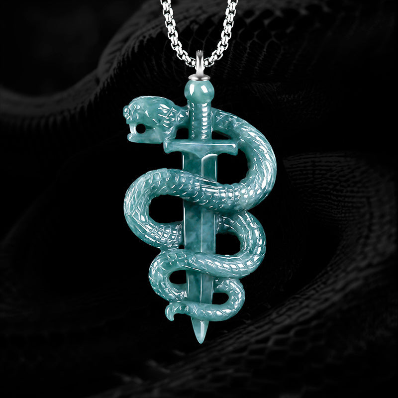 Hand-Carved Jadeite Snake Pendant Necklace for Men – Blue Jade BMjade
