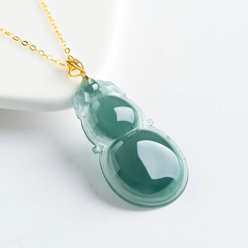 Jadeite Blue Gourd Pendant Necklace for Women – 18K Gold, Natural Jade jade BMjade