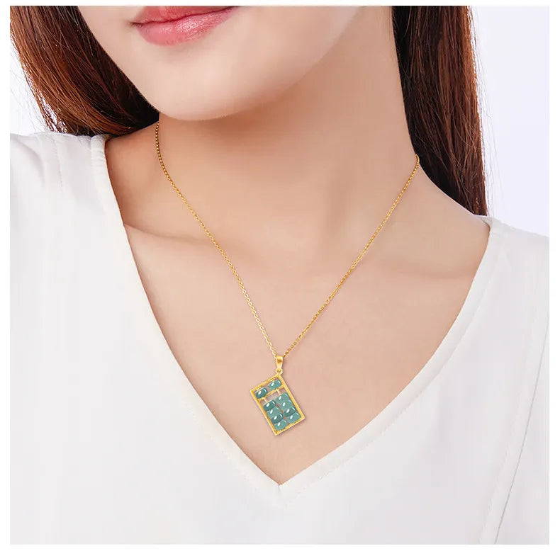 Real Jadeite Blue Abacus Wealth Pendant – Natural Jade Jewelry BMjade Gold