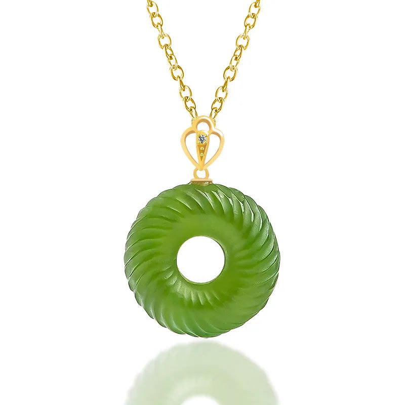 Natural Burmese Green Jade Spiral Ping An Kou Necklace – 46cm S925 Silver, 18K Gold Clasp jade BMjade