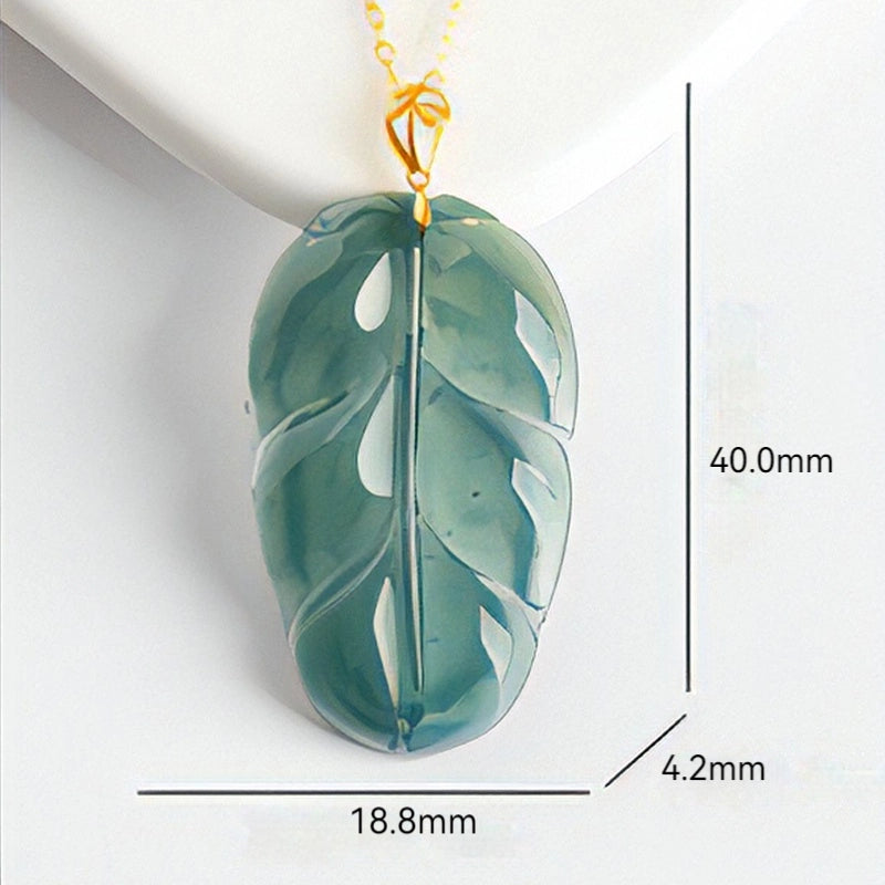 Natural Jadeite Blue Leaf Pendant Necklace for Women – 18K Gold jade BMjade