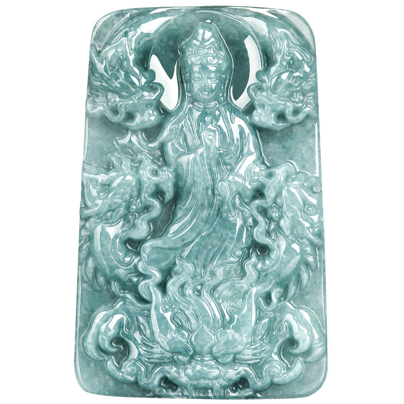 Real Blue Jadeite Carved Guanyin Dragon Pendant Necklace – Natural Jade Jewelry jade BMjade