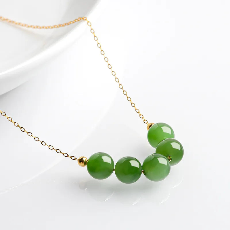 Green Jade 8mm Beaded Pendant Collar Necklace – S925 Silver, Natural Jade jade BMjade