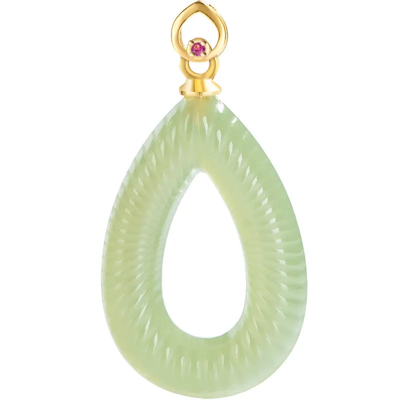 Natural Burmese Jade Feng Shui Ripple Teardrop Necklace for Women – S925 Silver jade BMjade