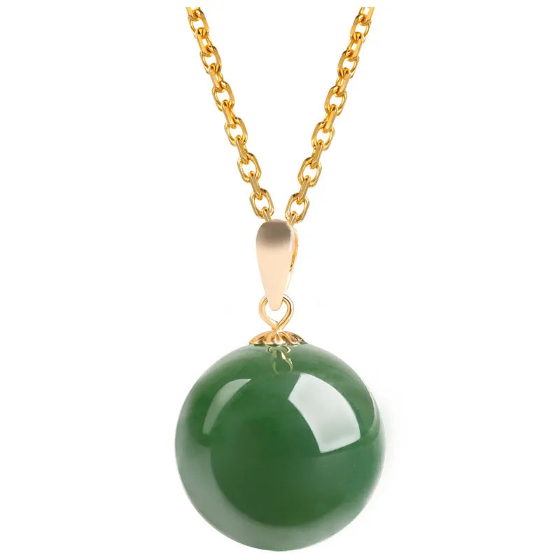 Burmese Green Jade Round Bead Pendant Necklace – 18K Gold Jewelry jade BMjade