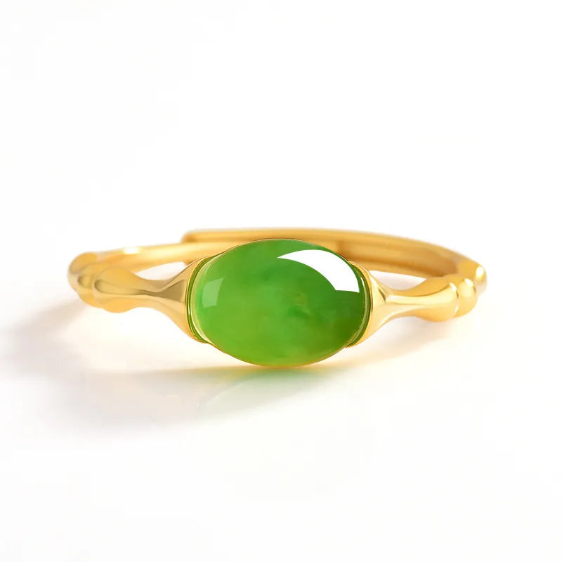 Natural Burmese Green Jade Bamboo Adjustable Ring, Handmade Lucky Jewelry jade BMjade