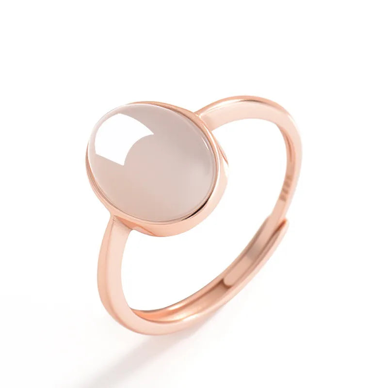 Natural Smoky Purple Jade Cabochon Adjustable Ring for Women – S925 Silver Rose Gold Plated jade BMjade