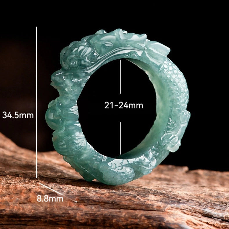 Natural Blue Jadeite Hand-Carved Dragon Ring for Men – Lucky Jade Jewelry jade BMjade
