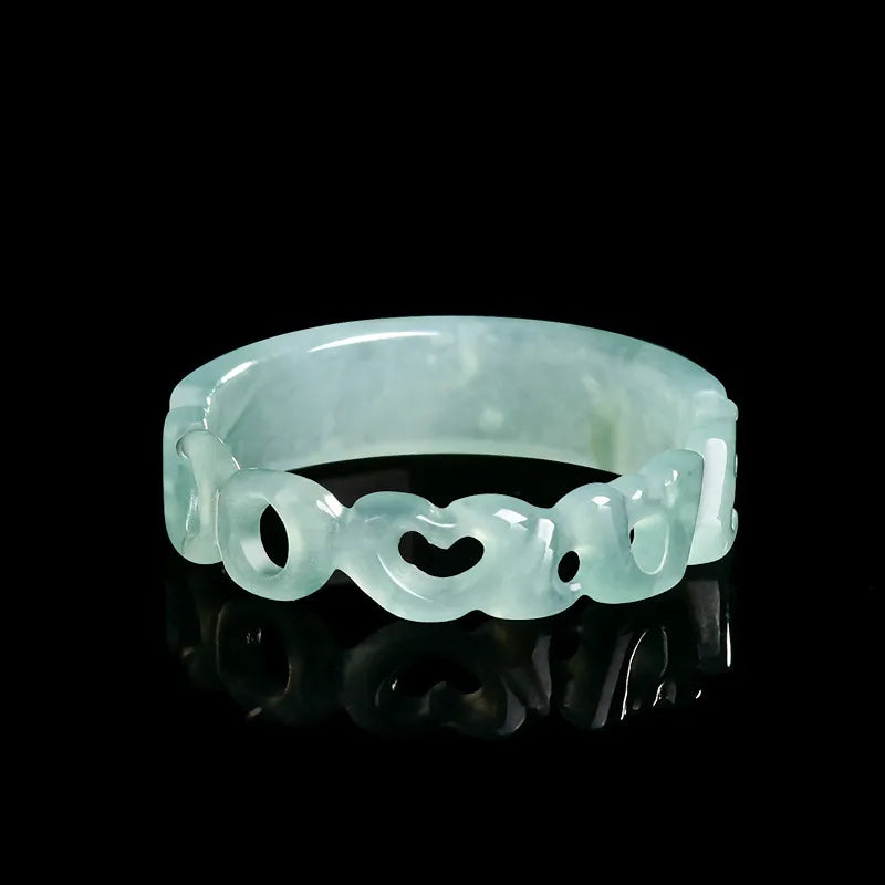 Hand-Carved Blue Jadeite LOVE Heart Ring – Women’s Jewelry jade BMjade