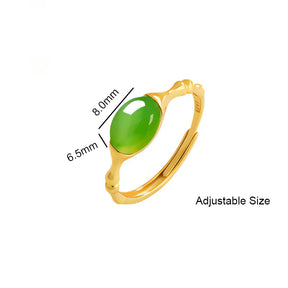 Natural Burmese Green Jade Bamboo Adjustable Ring, Handmade Lucky Jewelry jade BMjade