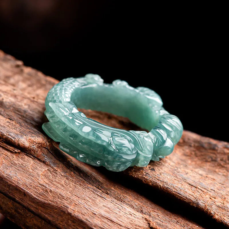 Natural Blue Jadeite Hand-Carved Dragon Ring for Men – Lucky Jade Jewelry jade BMjade