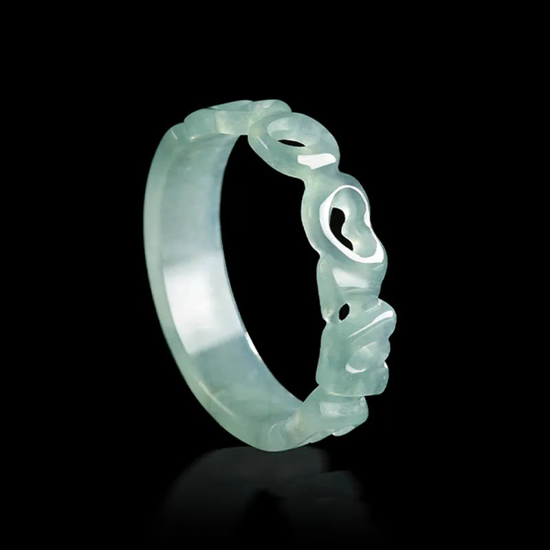 Hand-Carved Blue Jadeite LOVE Heart Ring – Women’s Jewelry jade BMjade