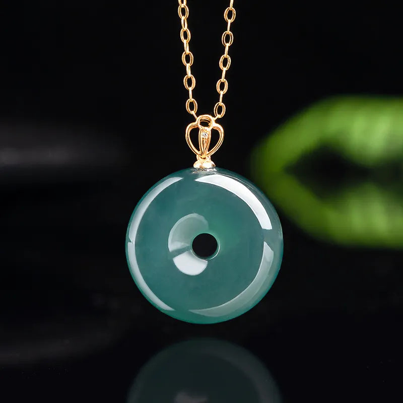 Natural Blue Jadeite Ping An Kou Necklace for Women – 18K Gold Fashion Jewelry jade BMjade