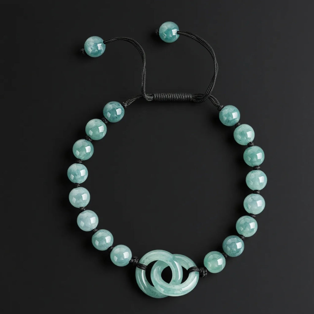 Natural Jadeite Double Ring Handmade Braided Bracelet for Women jade BMjade