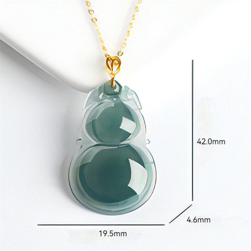 Jadeite Blue Gourd Pendant Necklace for Women – 18K Gold, Natural Jade jade BMjade