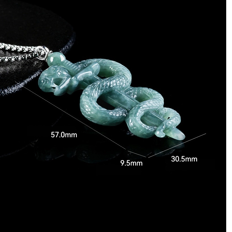 Hand-Carved Jadeite Snake Pendant Necklace for Men – Blue Jade BMjade