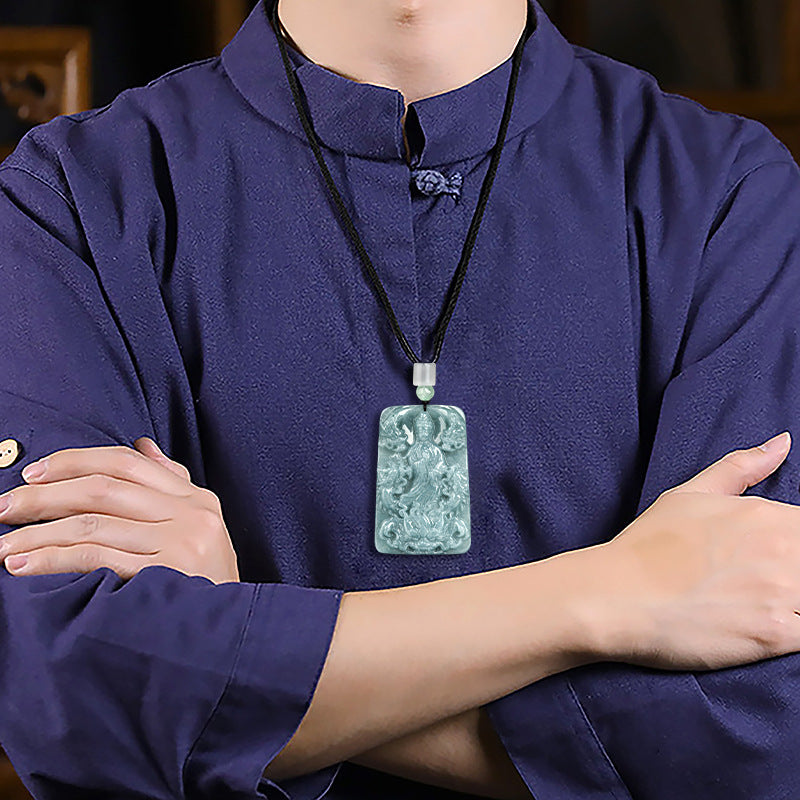 Real Blue Jadeite Carved Guanyin Dragon Pendant Necklace – Natural Jade Jewelry jade BMjade
