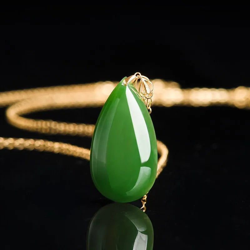 Real Burmese Green Jade Teardrop Necklace – 18K Gold Jewelry jade BMjade