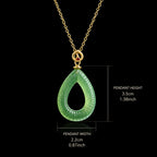 Natural Green Jade Feng Shui Ripple Teardrop Necklace for Women – S925 Silver & 18K Gold, Symbol of Serenity & Good Luck