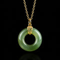 Lucky Green Jade Donut Necklace – 45cm S925 Silver Jewelry, Symbol of Peace & Prosperity