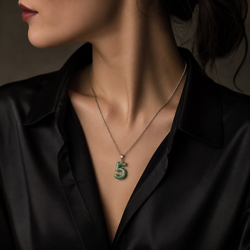 Green Jade Number Pendant Necklace | 0-9 Lucky Charm