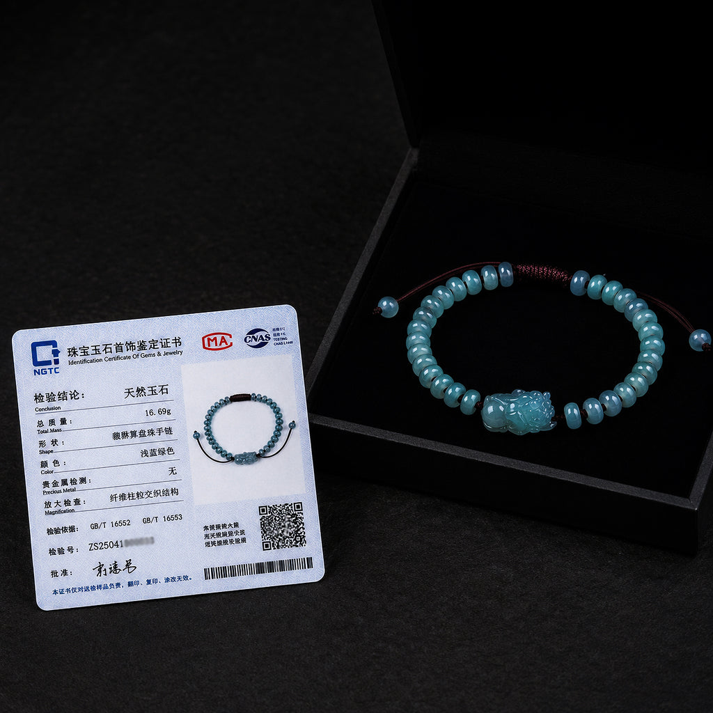 Blue Jade Pixiu Abacus Bead Bracelet