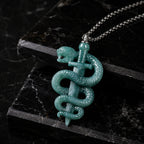 Hand-Carved Jadeite Snake Pendant Necklace for Men – Blue Jade