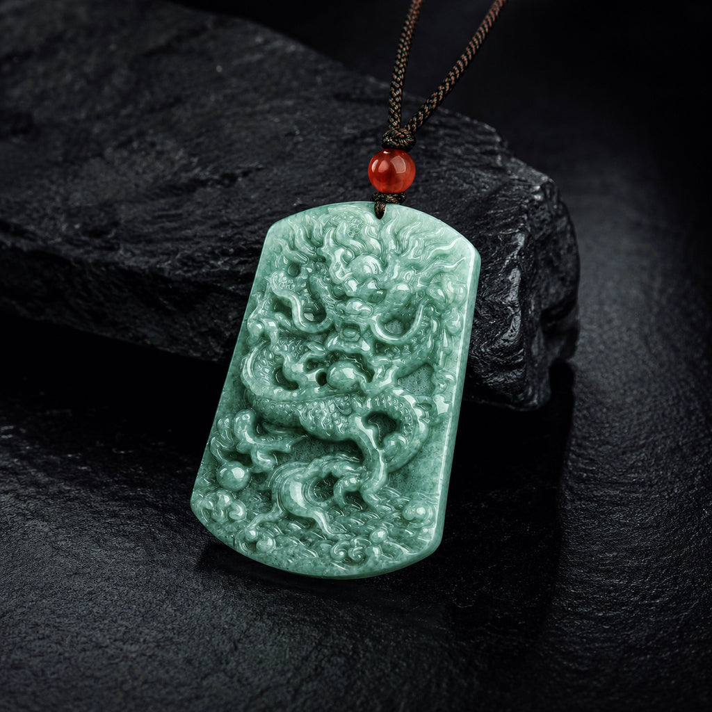 Real Jadeite Dragon Plaque Pendant Necklace – Men’s Jewelry