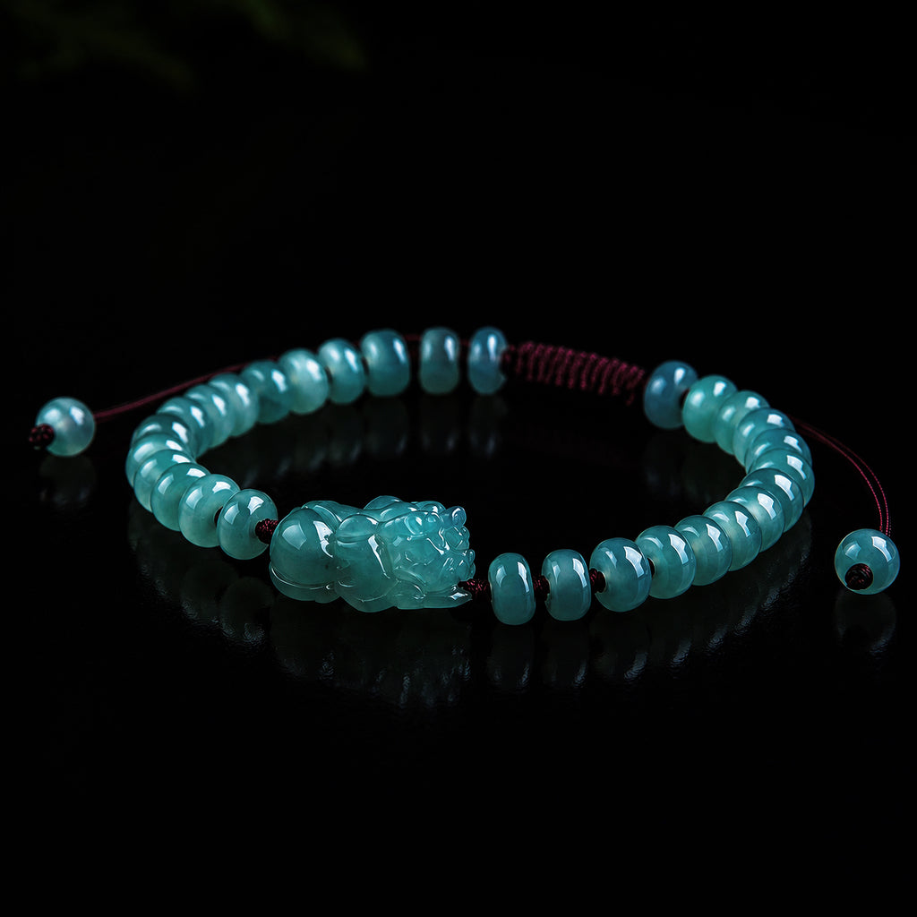Blue Jade Pixiu Abacus Bead Bracelet