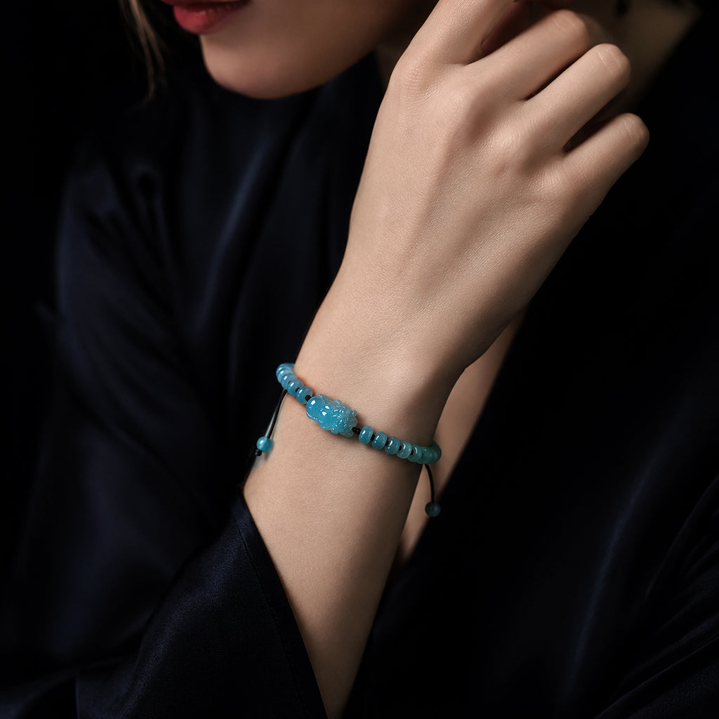 Blue Jade Pixiu Abacus Bead Bracelet