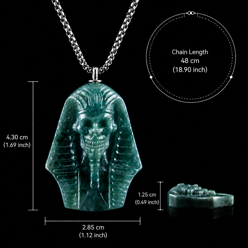 Natural Hand-Carved  BlueJadeite 3D Egyptian Pharaoh Necklace for Men