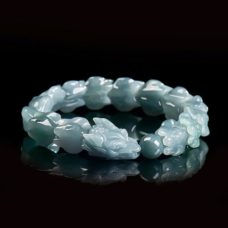 Natural Blue Jadeite Carved Dragon Bone Bracelet for Men jade BMjade