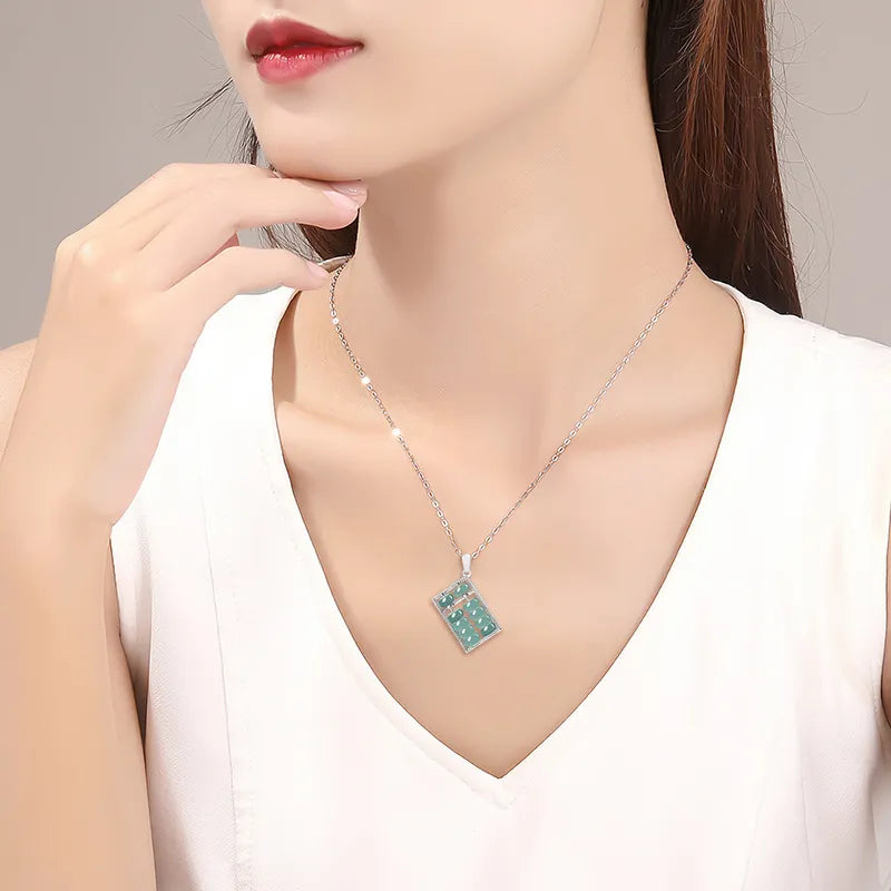 Real Jadeite Blue Abacus Wealth Pendant – Natural Jade Jewelry BMjade Silver