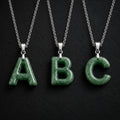 Green jade alphabet pendants A to Z with titanium steel chain