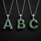 Green jade alphabet pendants A to Z with titanium steel chain