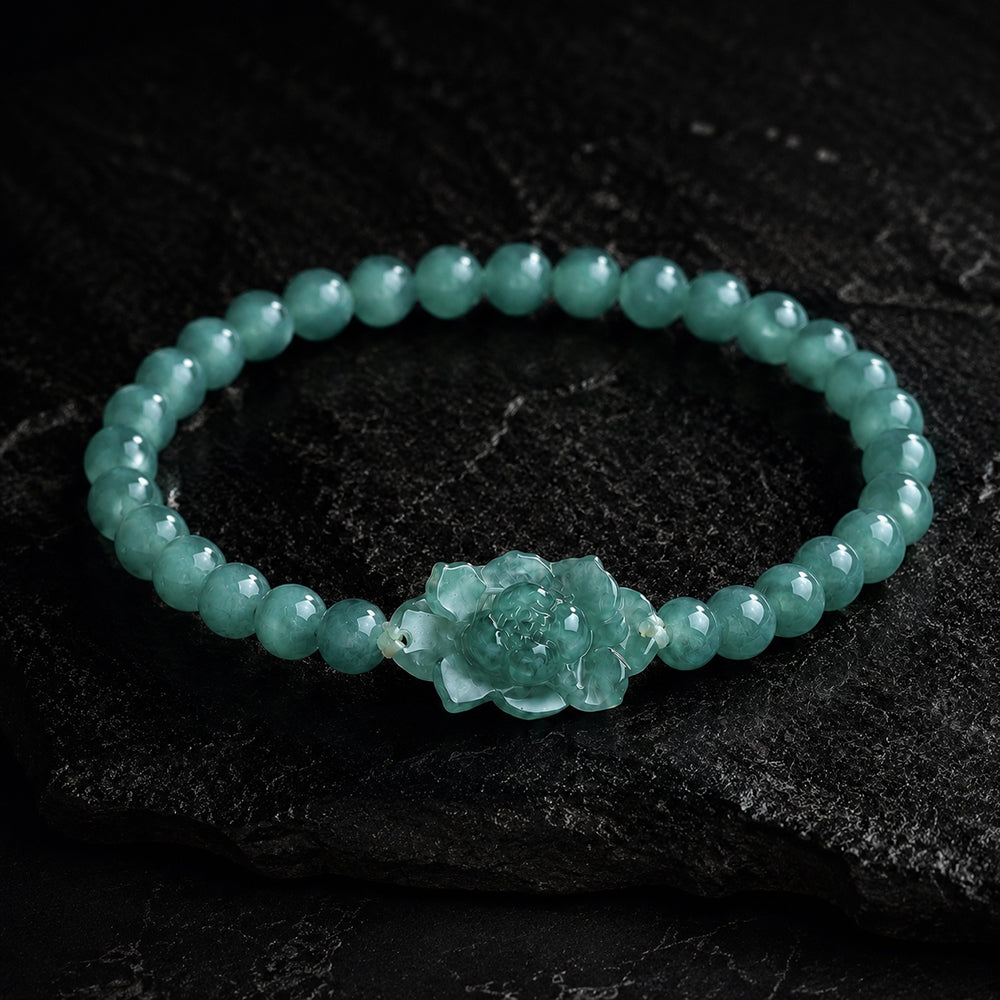 Blue Green Jade Lotus Bracelet for Women