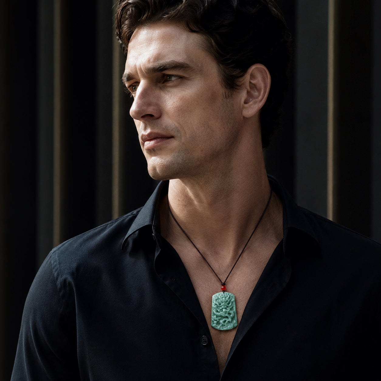 Real Jadeite Dragon Plaque Pendant Necklace – Men’s Jewelry