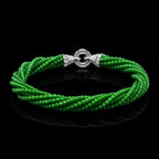 Natural Green Jadeite Twisted Bead Bracelet Handmade Jade Jewelry