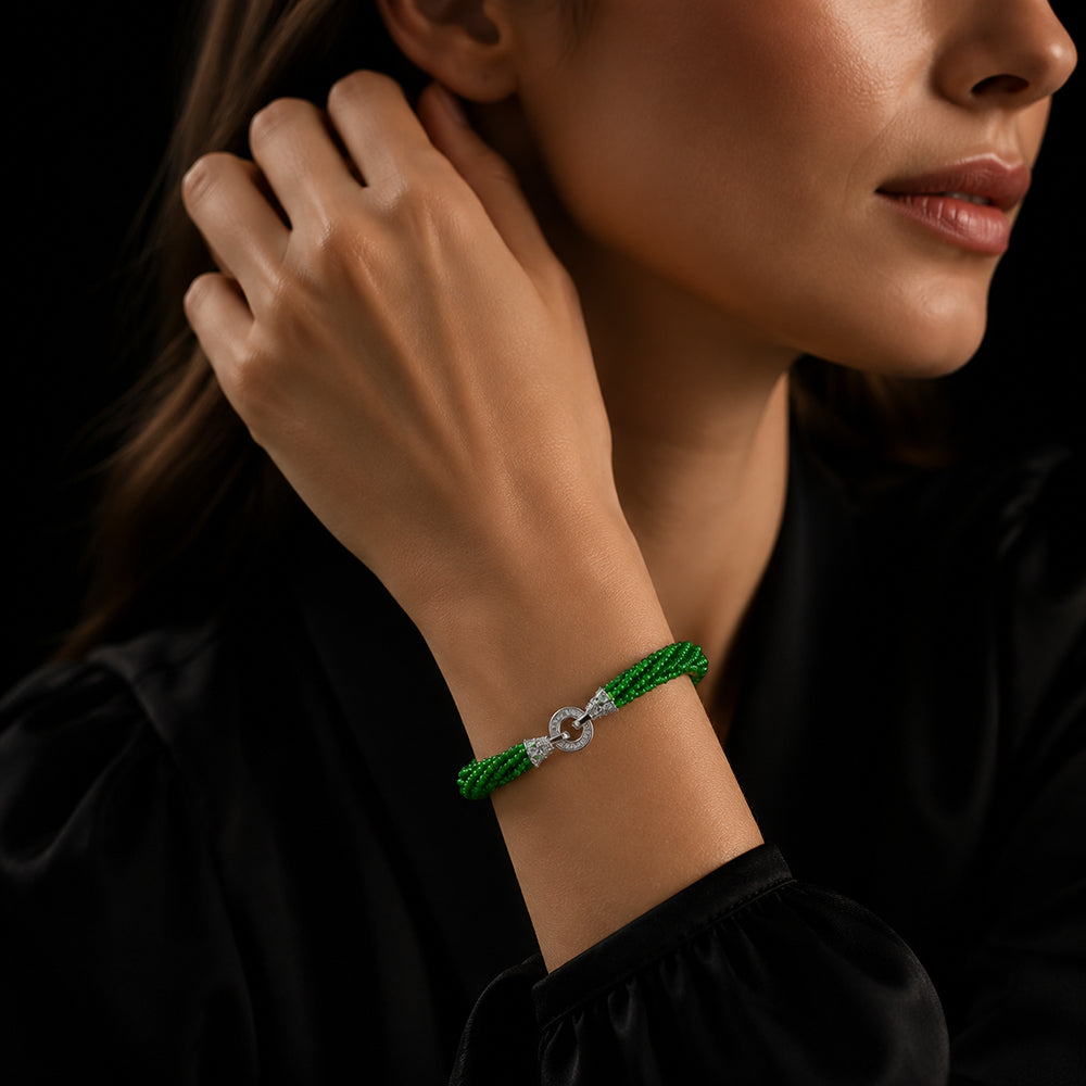 Natural Green Jadeite Twisted Bead Bracelet Handmade Jade Jewelry