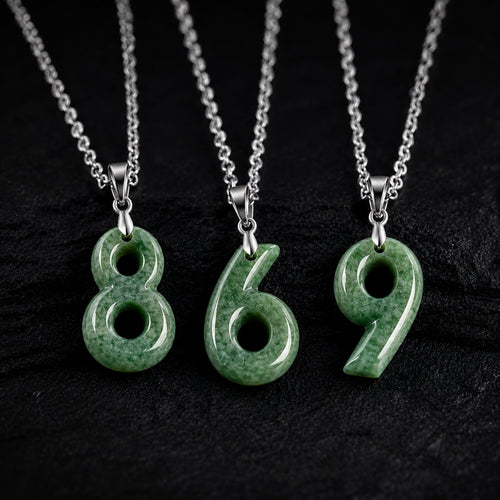 Green Jade Number Pendant Necklace | 0-9 Lucky Charm