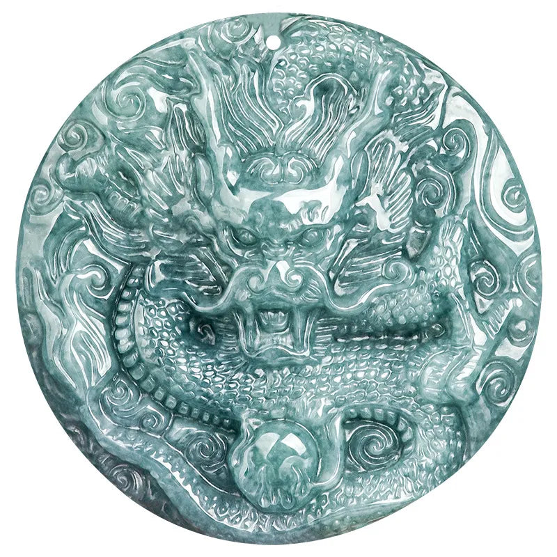 Real Hand-Carved Blue Jadeite Dragon Plaque Pendant Necklace – Men’s Jewelry jade BMjade