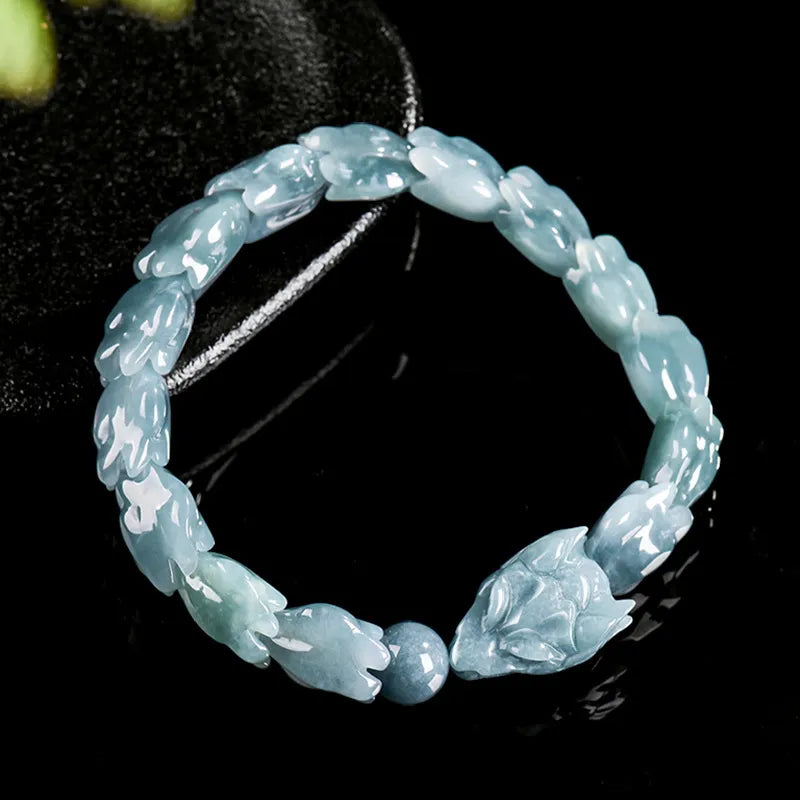 Natural Blue Jadeite Carved Dragon Bone Bracelet for Men jade BMjade
