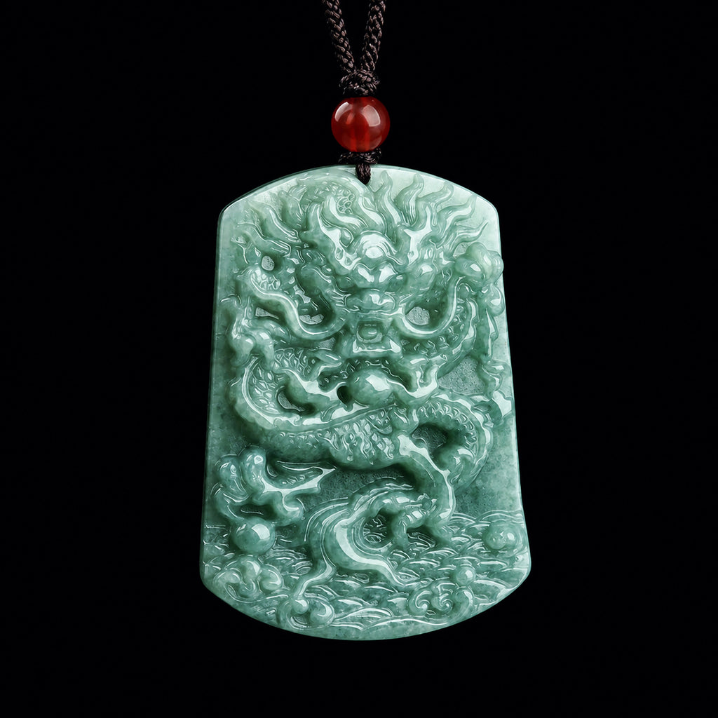 Real Jadeite Dragon Plaque Pendant Necklace – Men’s Jewelry