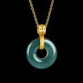 Natural Blue Jadeite Peace Circle Pendant Necklace, S925 Silver 46CM Chain