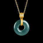 Natural Blue Jadeite Peace Circle Pendant Necklace, S925 Silver 46CM Chain