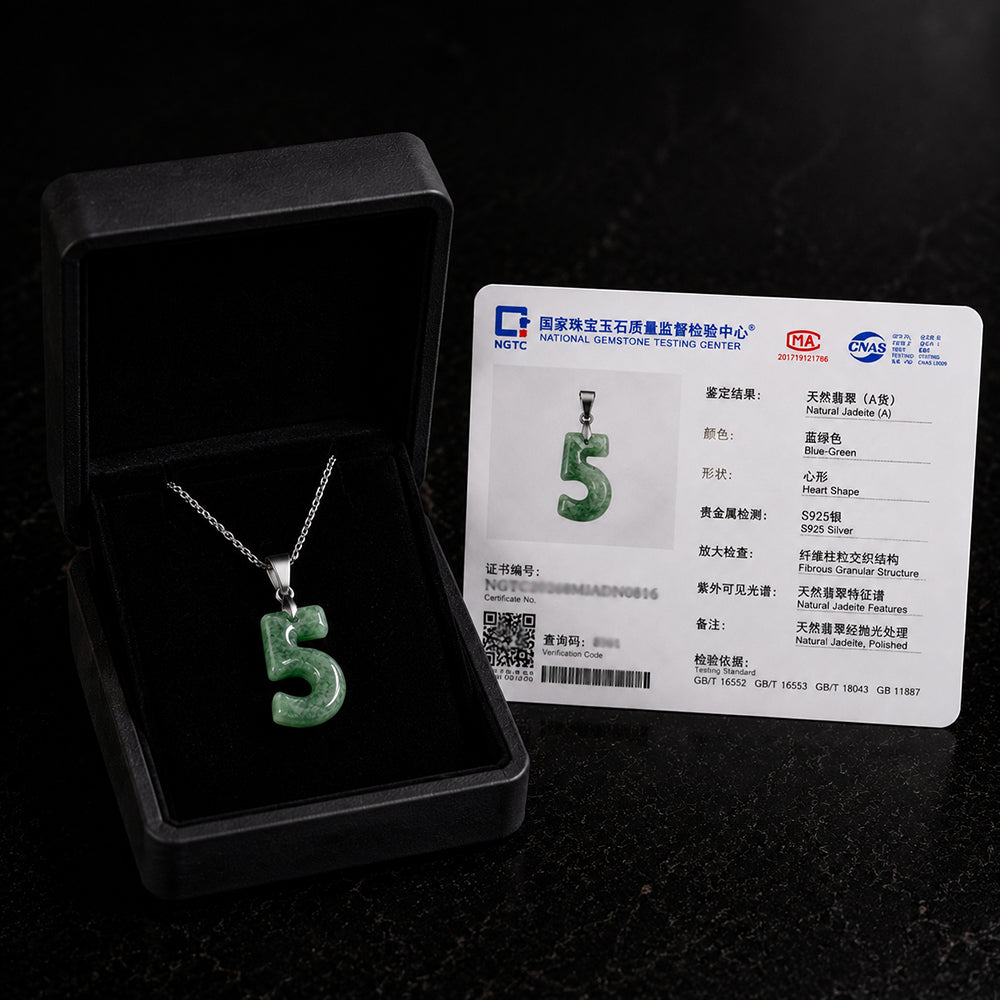 Green Jade Number Pendant Necklace | 0-9 Lucky Charm