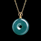 Natural Blue Jadeite Ping An Kou Necklace for Women – 18K Gold Fashion Jewelry