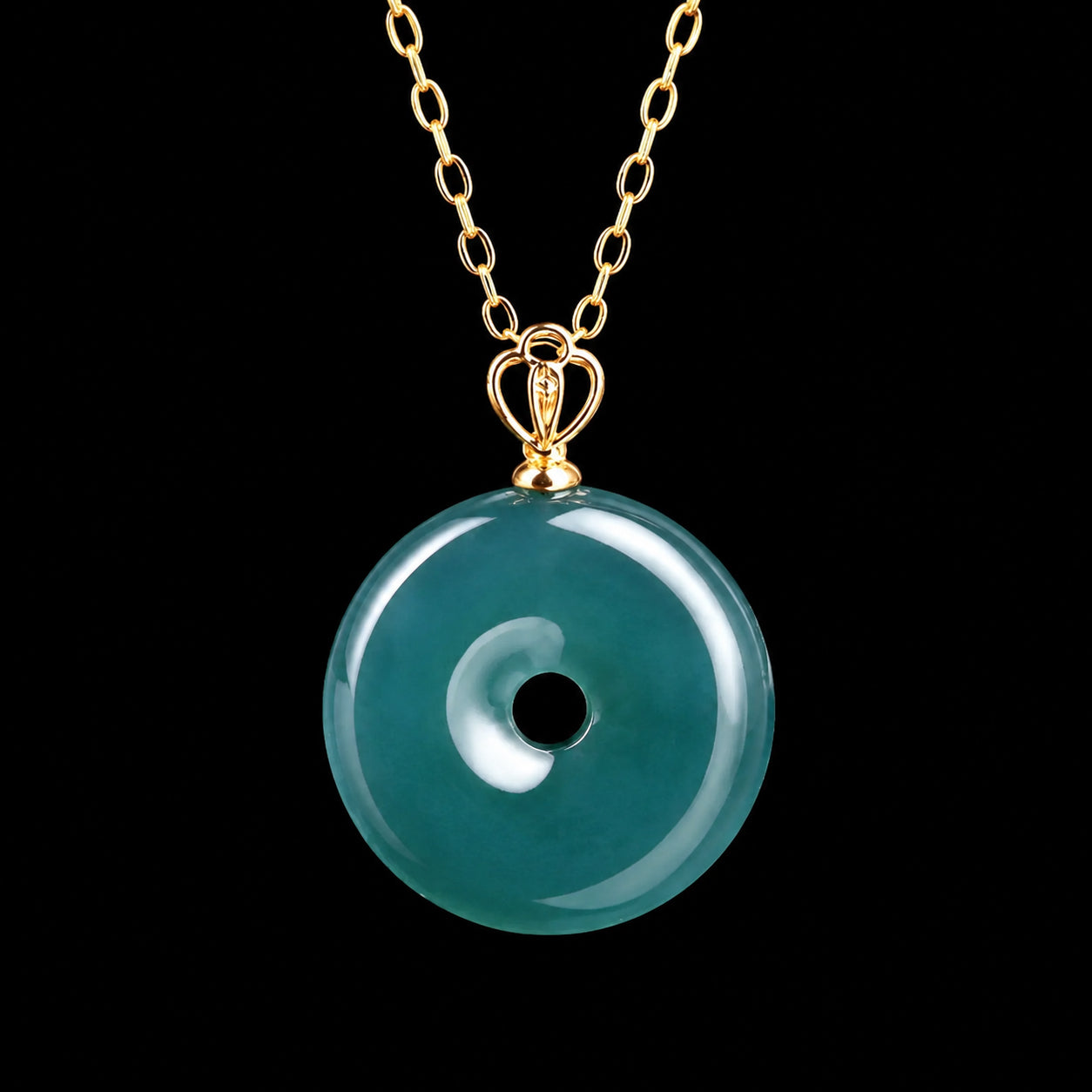 Natural Blue Jadeite Ping An Kou Necklace for Women – 18K Gold Fashion Jewelry