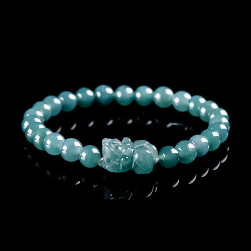 Blue-Green Jadeite Jade Pixiu Stretch Bracelet